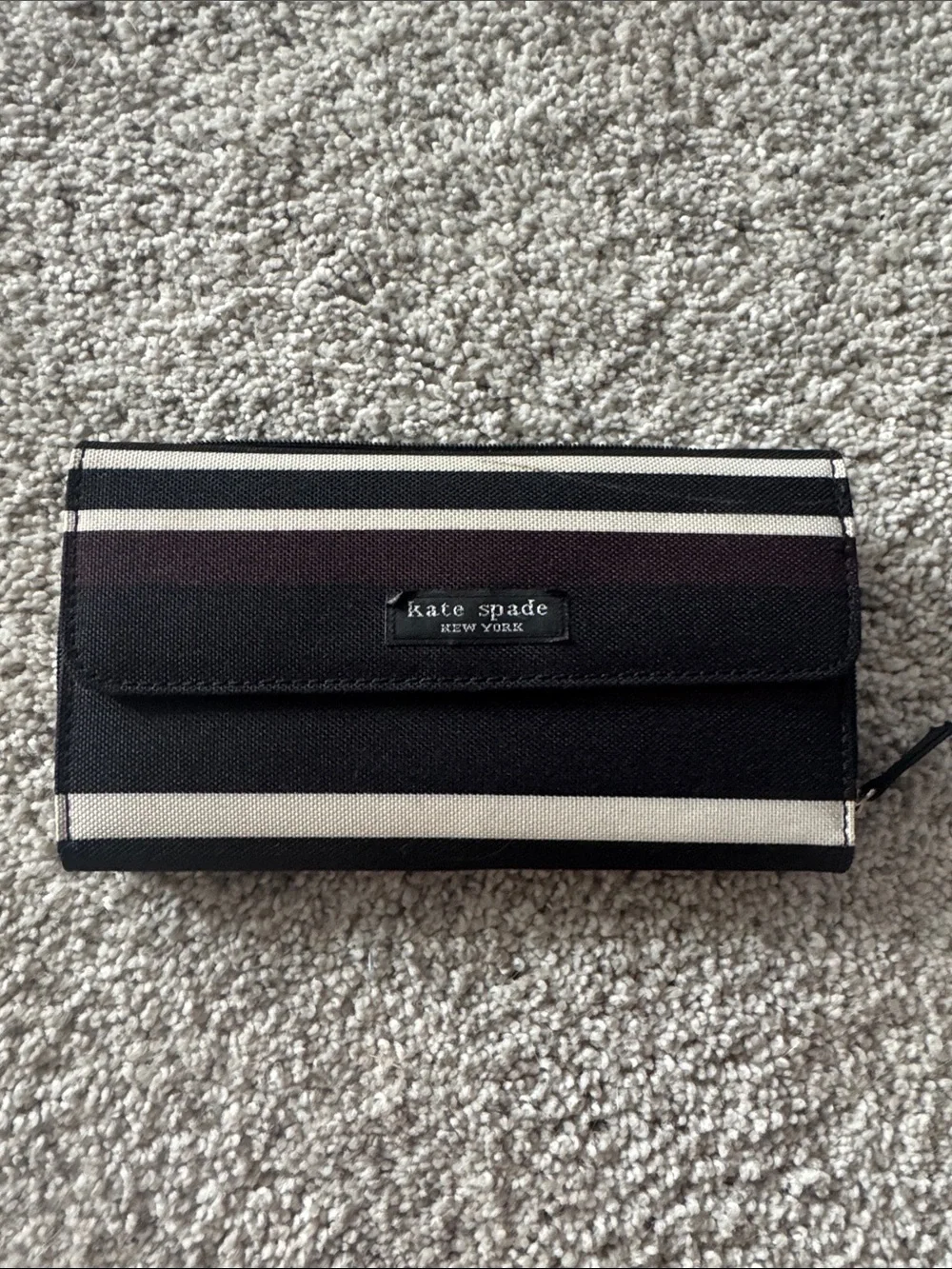 kate spade Black, White & Deep Burgundy Striped Continental Wallet